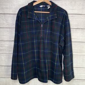 Active Studio Plaid Fleece Quarter Zip Pullover Sweater Top L